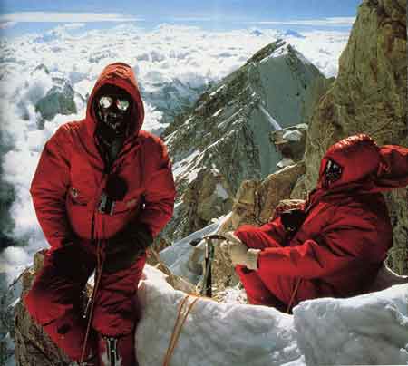 
Peter Boardman and Joe Tasker Resting At The Pinnacles Just Below The Kangchenjunga Summit May 15, 1979 - World Mountaineering: The World's Great Mountains by the World's Great Mountaineers book
